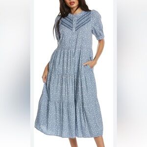 Madewell Embroidered Puff-Sleeve Midi Dress in the Cottage Garden floral print